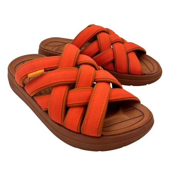 Malibu Sandals Zuma LX Woven Slide Arch Support Cushioned Footbed Women 7 Orange - Picture 1 of 9